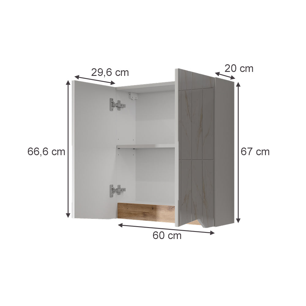 Vicco Specchio contenitore bagno Bianco/Artisan 60 x 67 cm con ripiano regolabile in altezza