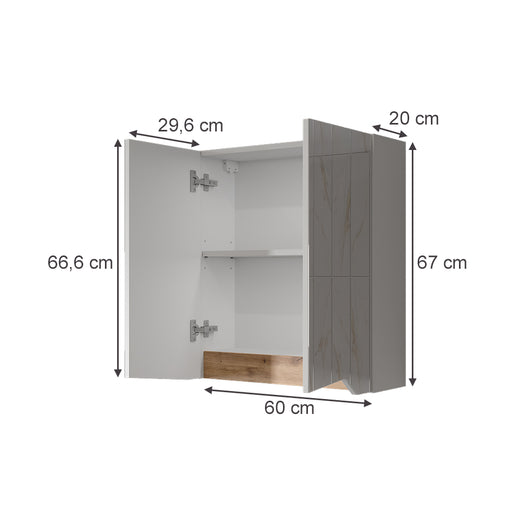 Vicco Specchio contenitore bagno Bianco/Artisan 60 x 67 cm con ripiano regolabile in altezza
