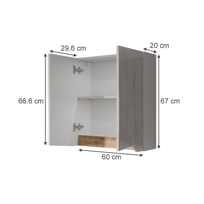 Vicco Specchio contenitore bagno Bianco/Artisan 60 x 67 cm con ripiano regolabile in altezza