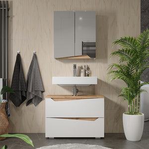 Vicco Specchio contenitore bagno Bianco/Artisan 60 x 67 cm con ripiano regolabile in altezza