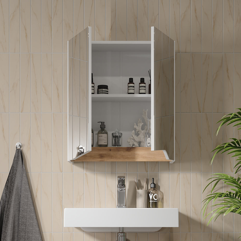 Vicco Specchio contenitore bagno Bianco/Artisan 60 x 67 cm con ripiano regolabile in altezza