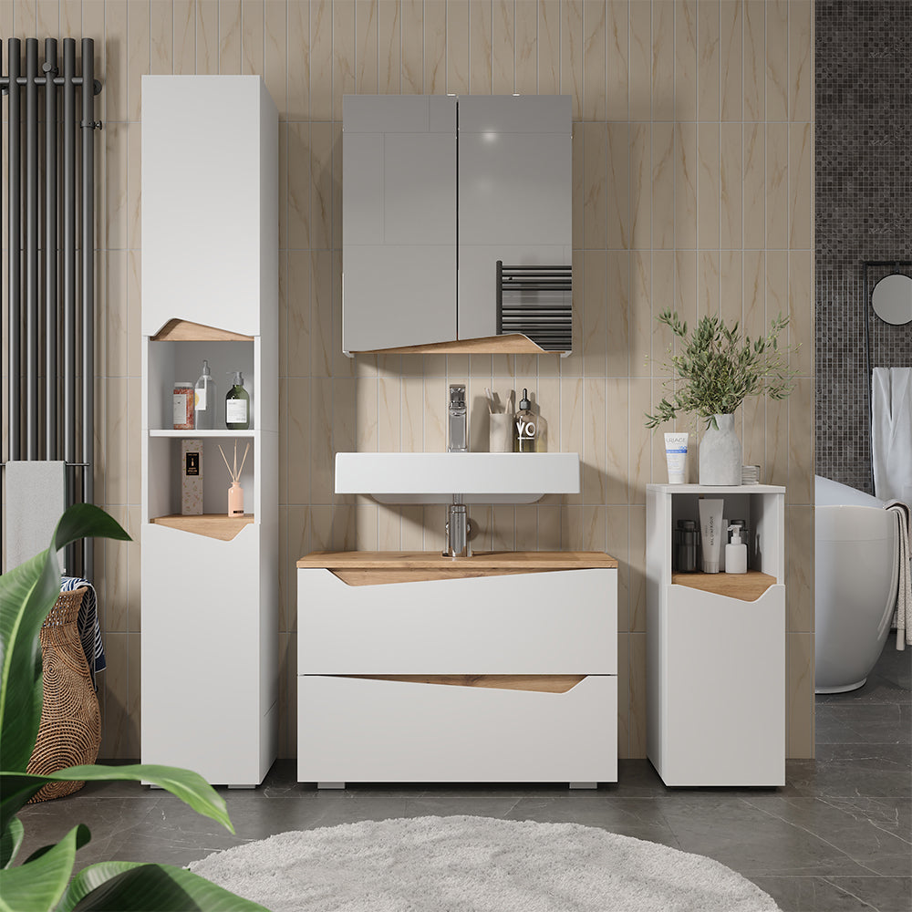 Vicco Specchio contenitore bagno Bianco/Artisan 60 x 67 cm con ripiano regolabile in altezza