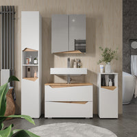 Vicco Specchio contenitore bagno Bianco/Artisan 60 x 67 cm con ripiano regolabile in altezza