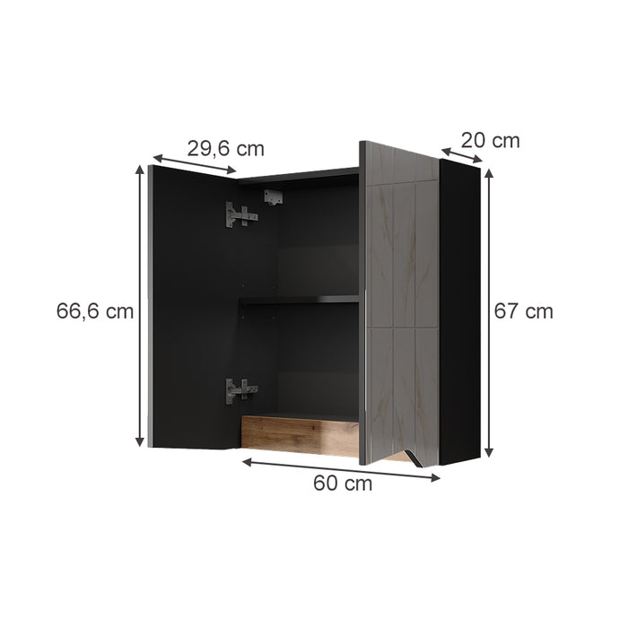 Vicco Specchio contenitore bagno Antracite/Artisan 60 x 67 cm con ripiano regolabile in altezza