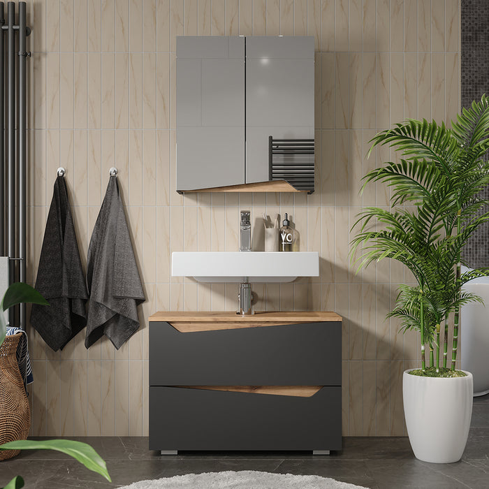 Vicco Specchio contenitore bagno Antracite/Artisan 60 x 67 cm con ripiano regolabile in altezza