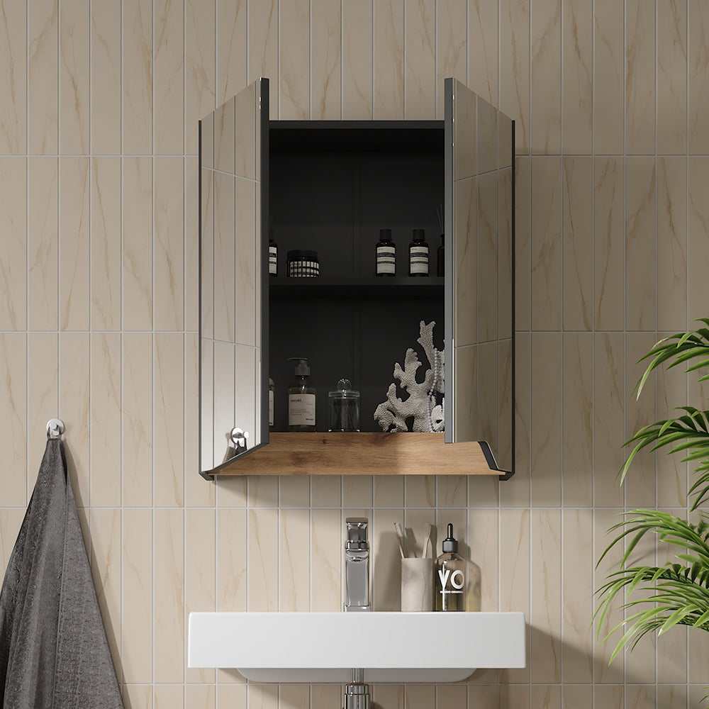 Vicco Specchio contenitore bagno Antracite/Artisan 60 x 67 cm con ripiano regolabile in altezza