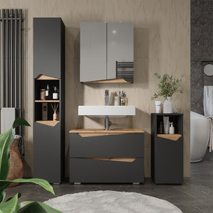 Vicco Specchio contenitore bagno Antracite/Artisan 60 x 67 cm con ripiano regolabile in altezza