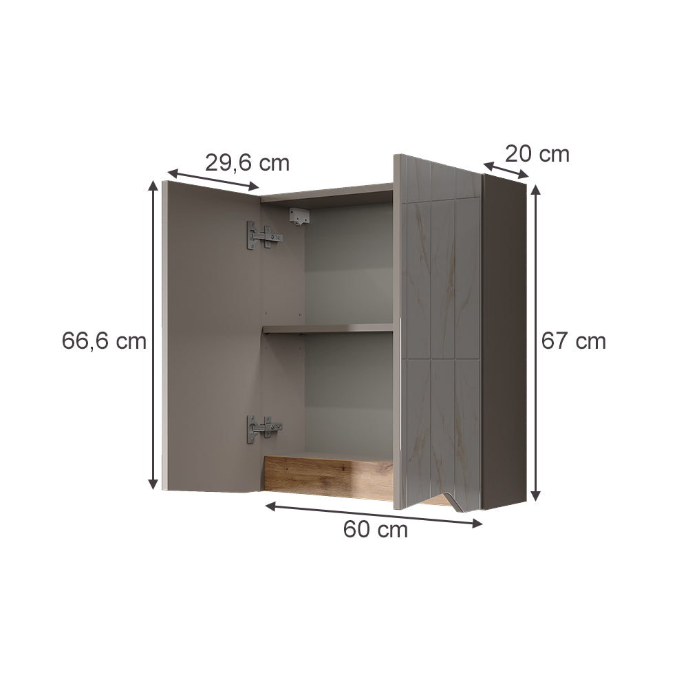 Vicco Specchio contenitore bagno Greige/rovere artigianale 60 x 67 cm con ripiano regolabile in altezza