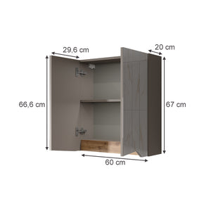 Vicco Specchio contenitore bagno Greige/rovere artigianale 60 x 67 cm con ripiano regolabile in altezza