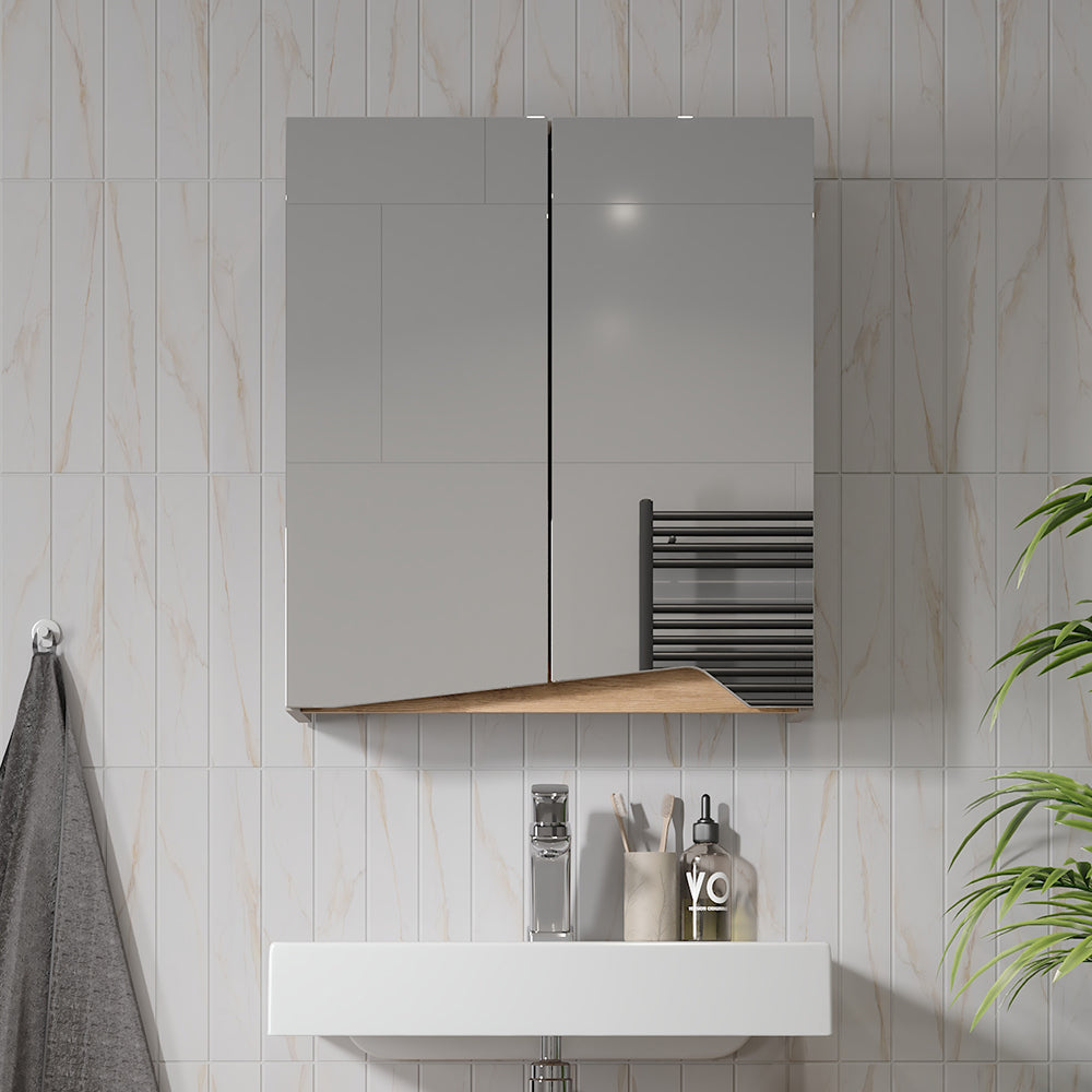 Vicco Specchio contenitore bagno Greige/rovere artigianale 60 x 67 cm con ripiano regolabile in altezza