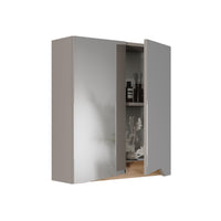 Vicco Specchio contenitore bagno Greige/rovere artigianale 60 x 67 cm con ripiano regolabile in altezza
