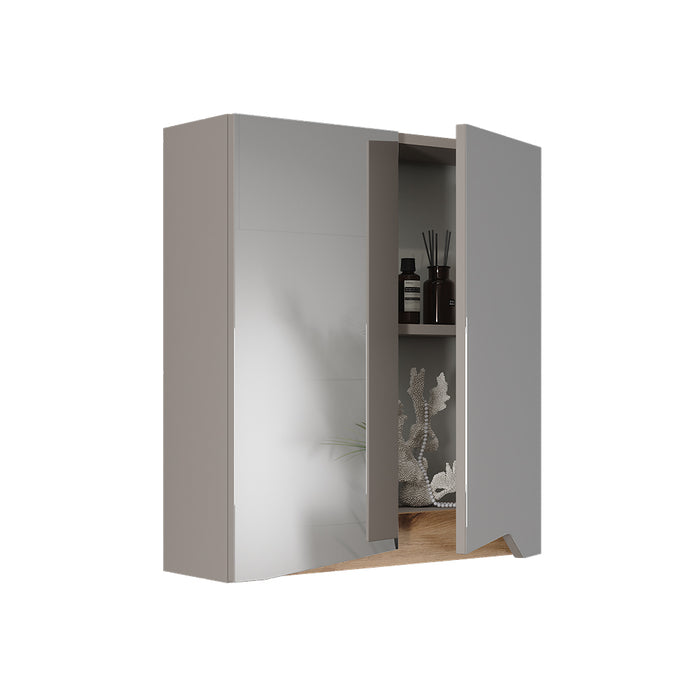 Vicco Specchio contenitore bagno Greige/rovere artigianale 60 x 67 cm con ripiano regolabile in altezza