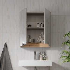 Vicco Specchio contenitore bagno Greige/rovere artigianale 60 x 67 cm con ripiano regolabile in altezza
