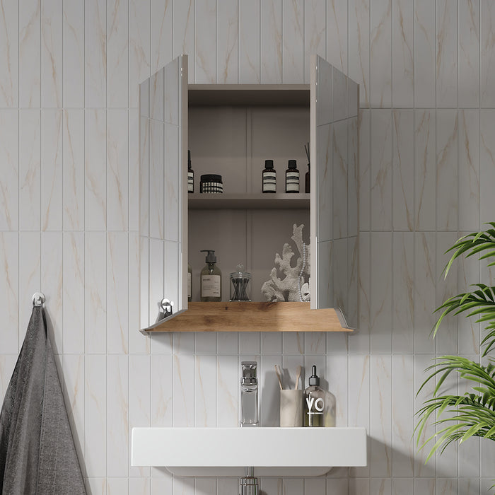 Vicco Specchio contenitore bagno Greige/rovere artigianale 60 x 67 cm con ripiano regolabile in altezza