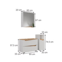 Vicco Set di mobili da bagno Bianco/Artisan 3 parti con cabinet midi