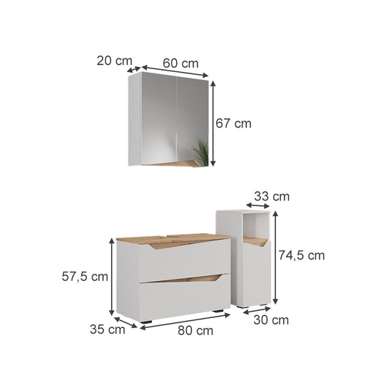 Vicco Set di mobili da bagno Bianco/Artisan 3 parti con cabinet midi