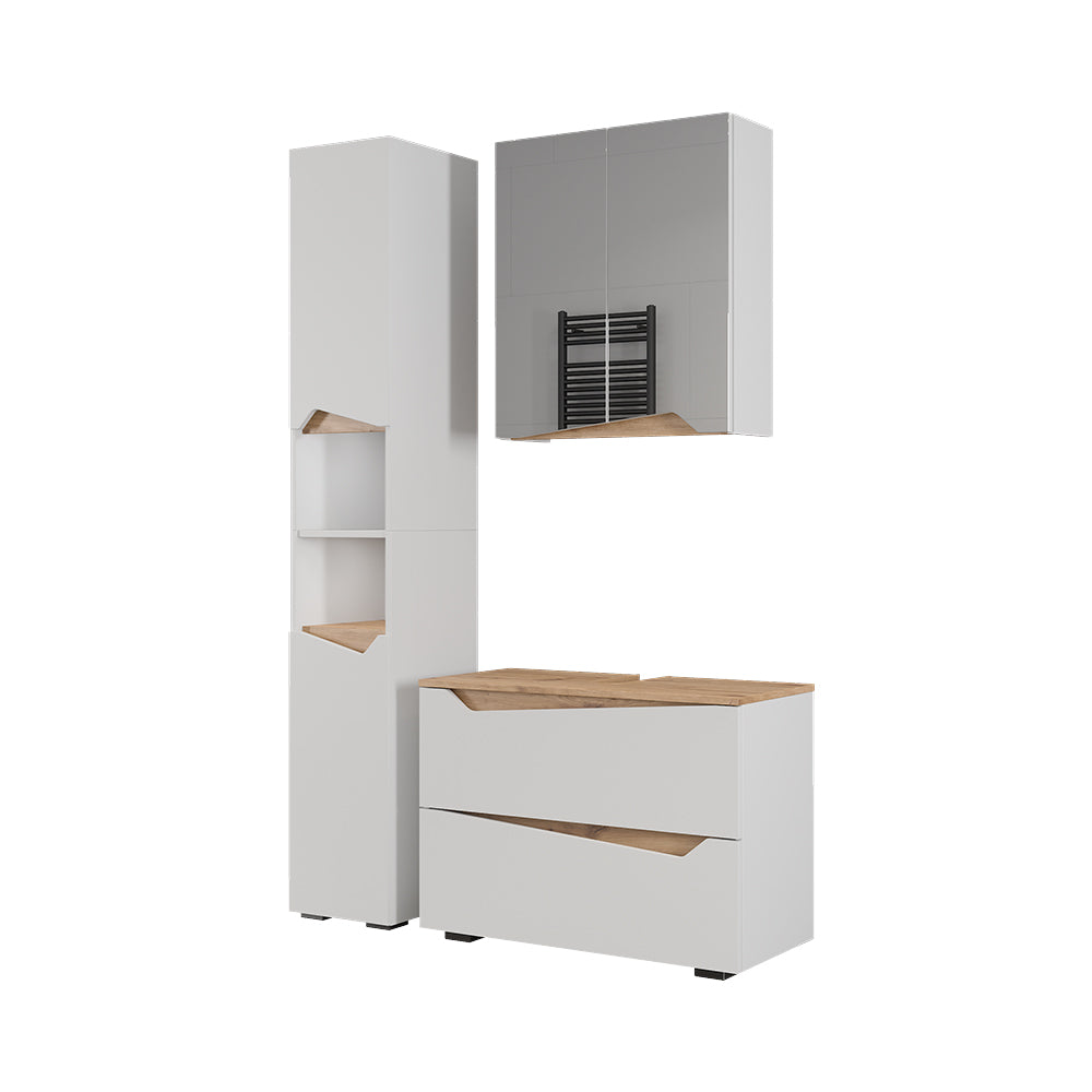 Vicco Set di mobili da bagno Bianco/Artisan 3 parti con mobile alto