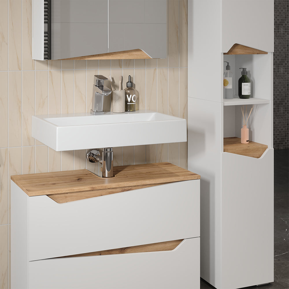 Vicco Set di mobili da bagno Bianco/Artisan 3 parti con mobile alto