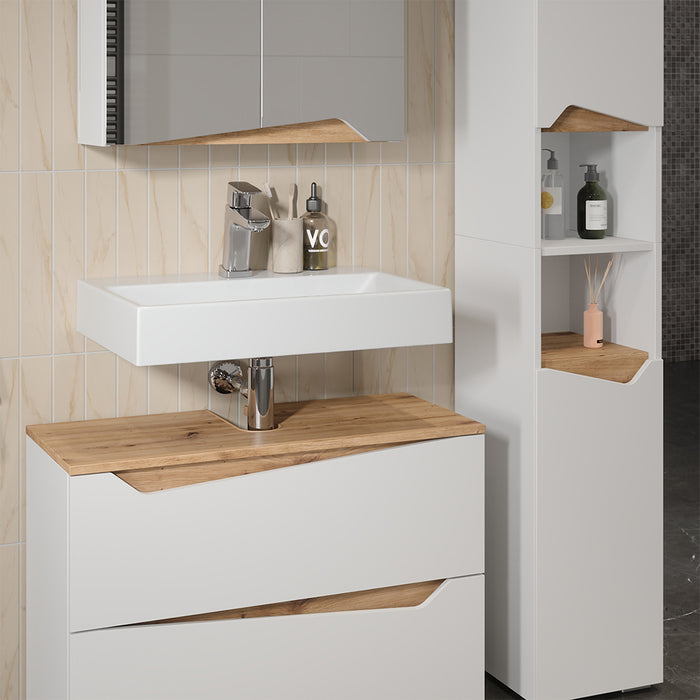 Vicco Set di mobili da bagno Bianco/Artisan 3 parti con mobile alto