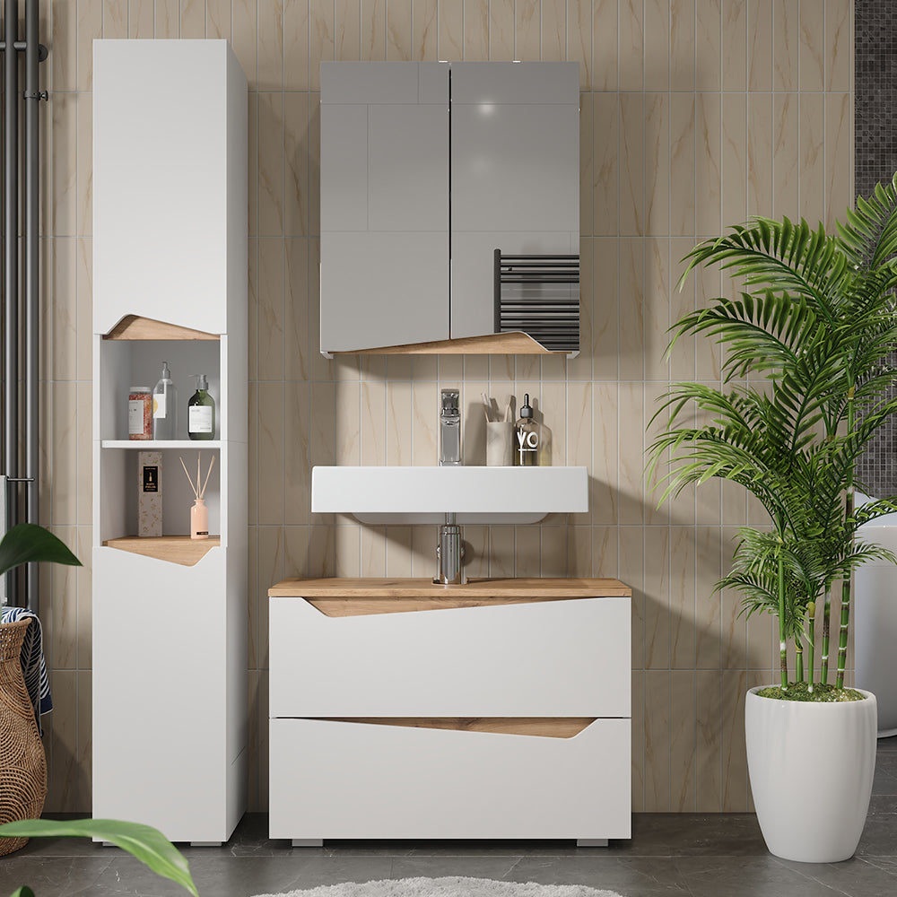 Vicco Set di mobili da bagno Bianco/Artisan 3 parti con mobile alto