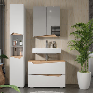 Vicco Set di mobili da bagno Bianco/Artisan 3 parti con mobile alto