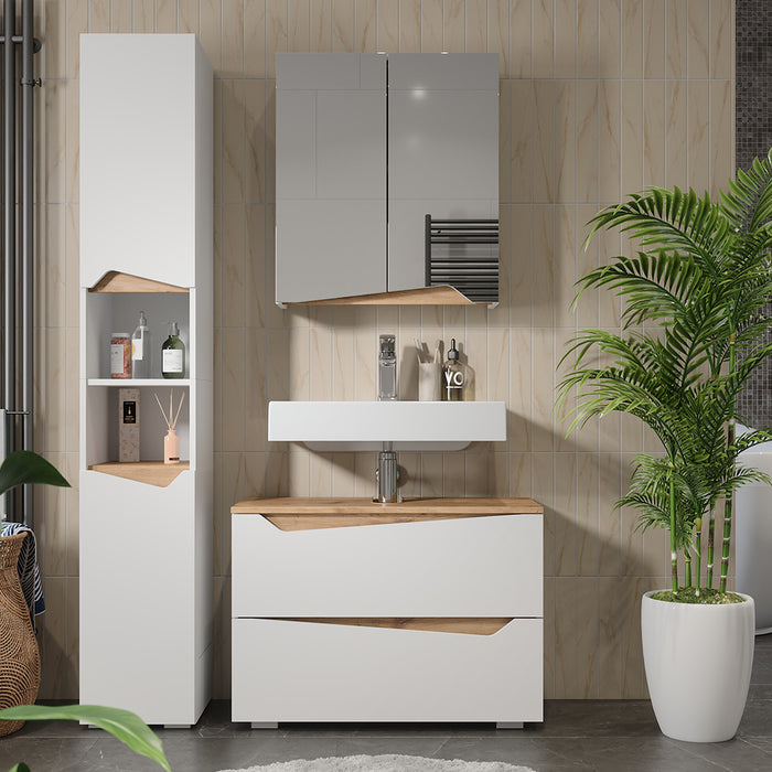 Vicco Set di mobili da bagno Bianco/Artisan 3 parti con mobile alto