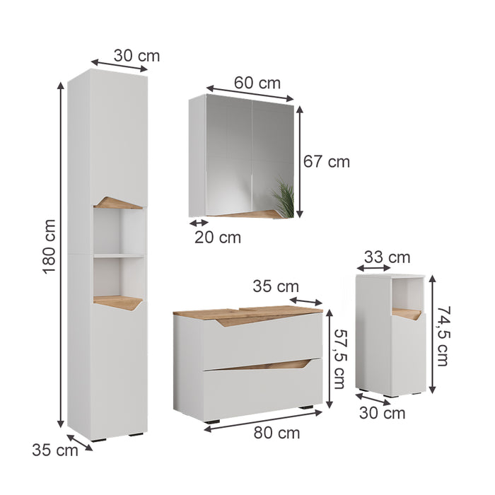 Vicco Set di mobili da bagno Bianco/Artisan 4 parti