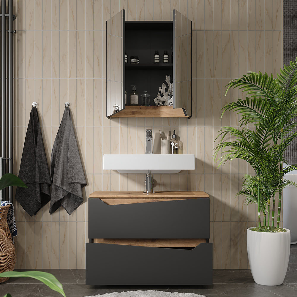 Vicco Set di mobili da bagno Antracite/Artisan 2 parti