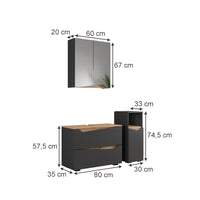 Vicco Set di mobili da bagno Antracite/Artisan 3 parti con cabinet midi