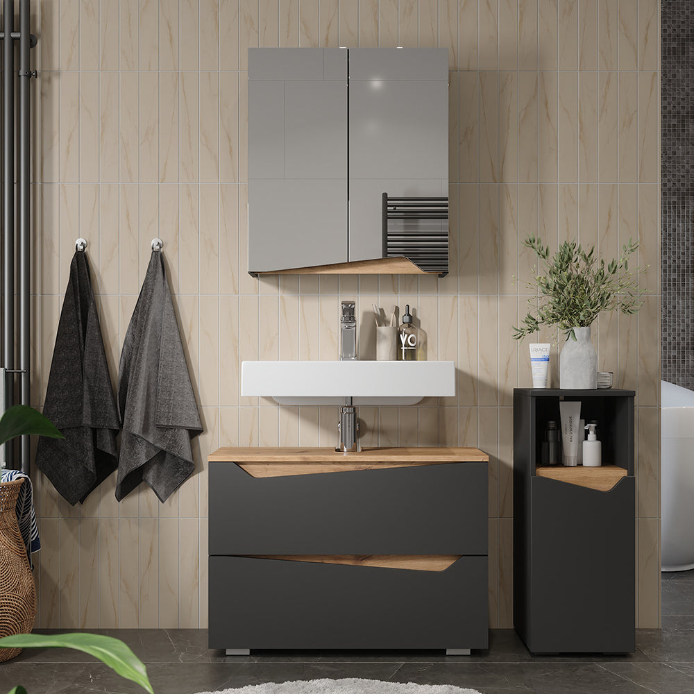 Vicco Set di mobili da bagno Antracite/Artisan 3 parti con cabinet midi