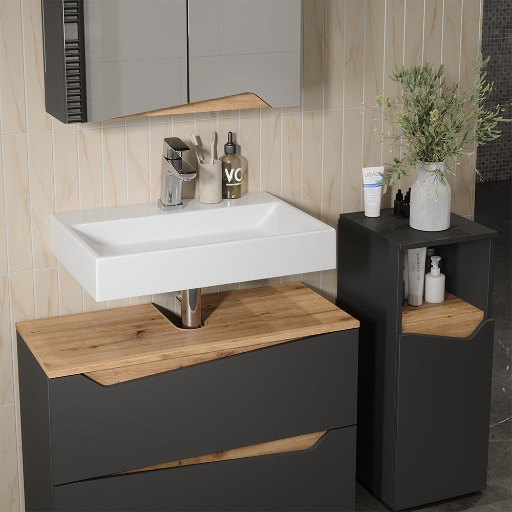 Vicco Set di mobili da bagno Antracite/Artisan 3 parti con cabinet midi
