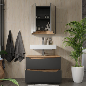 Vicco Set di mobili da bagno Antracite/Artisan 3 parti con cabinet midi