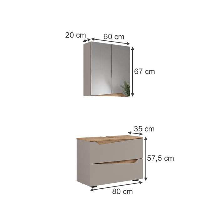 Vicco Set di mobili da bagno Greige/Artigianale 2 parti