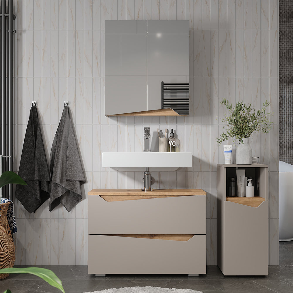 Vicco Set di mobili da bagno Greige/Artigianale 3 parti con cabinet midi