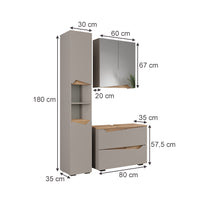 Vicco Set di mobili da bagno Greige/Artigianale 3 parti con mobile alto