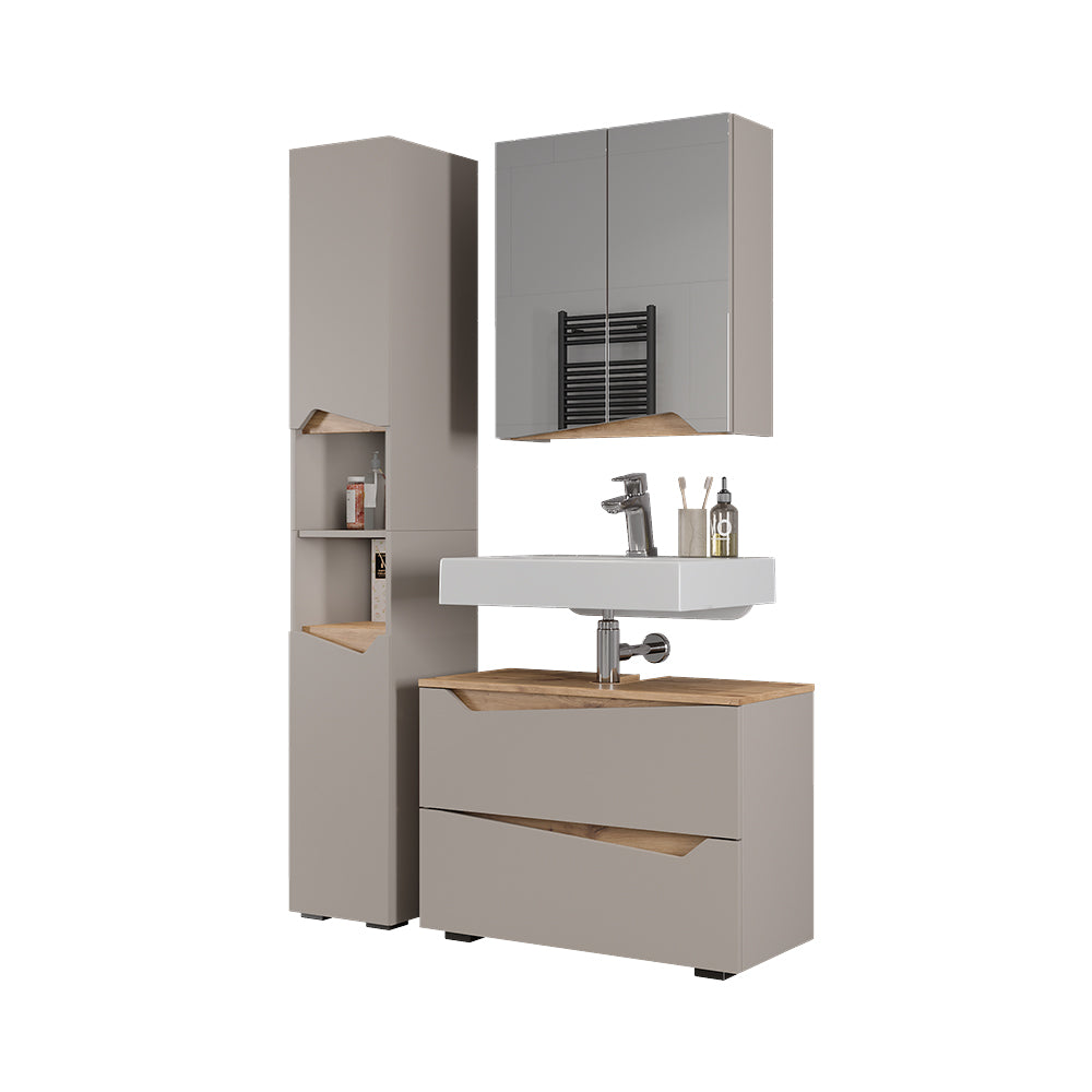 Vicco Set di mobili da bagno Greige/Artigianale 3 parti con mobile alto