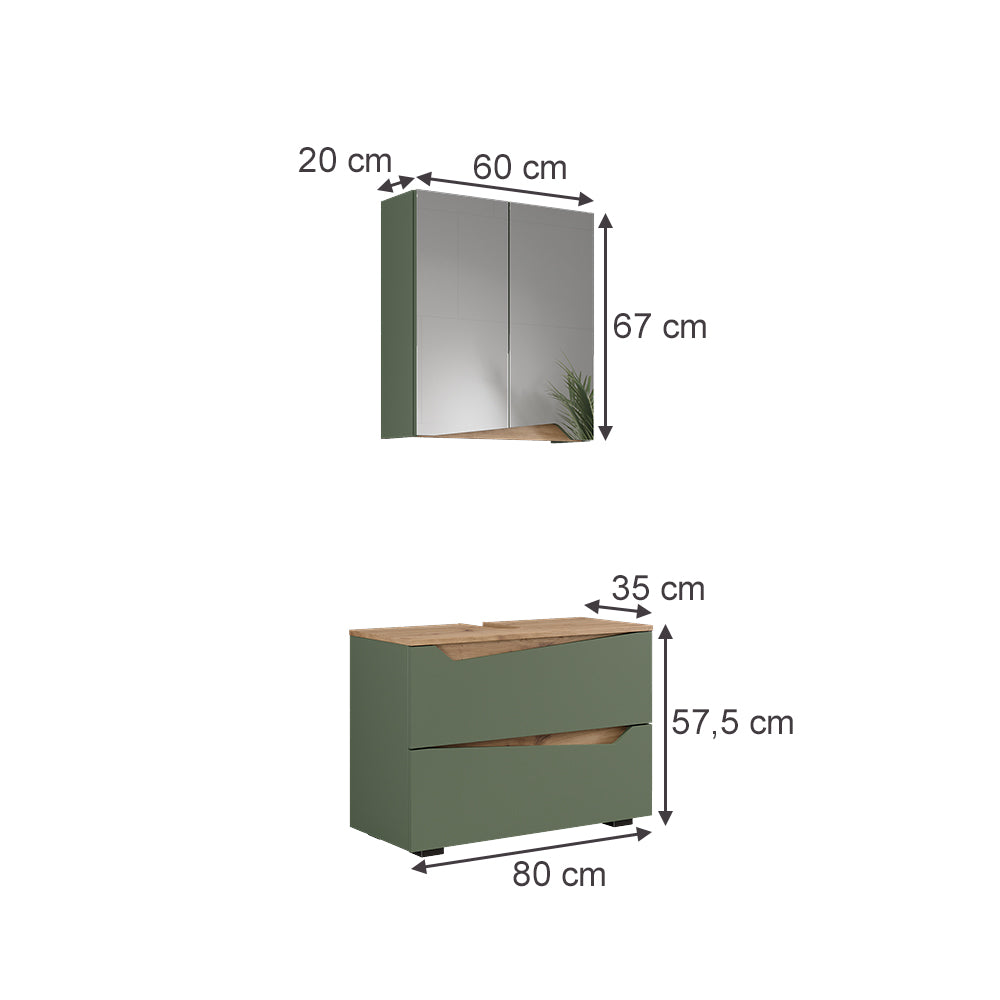 Vicco Set di mobili da bagno Verde/Artigianale 2 parti