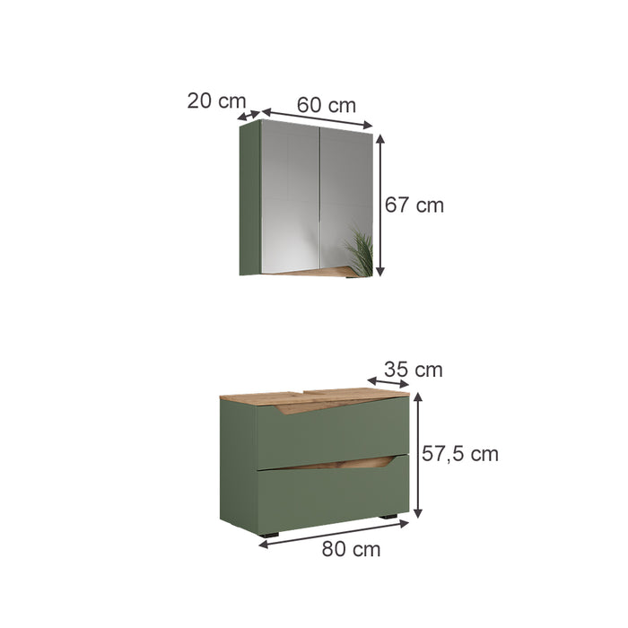 Vicco Set di mobili da bagno Verde/Artigianale 2 parti