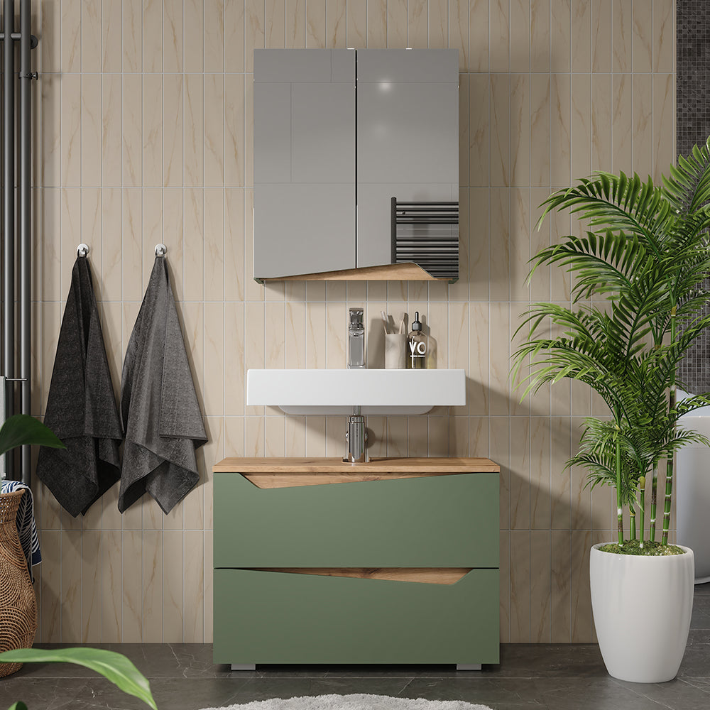 Vicco Set di mobili da bagno Verde/Artigianale 2 parti
