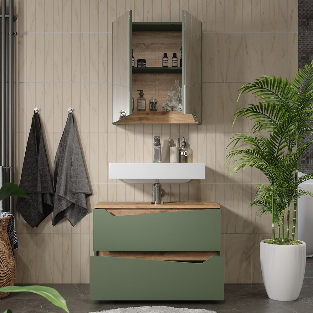 Vicco Set di mobili da bagno Verde/Artigianale 2 parti