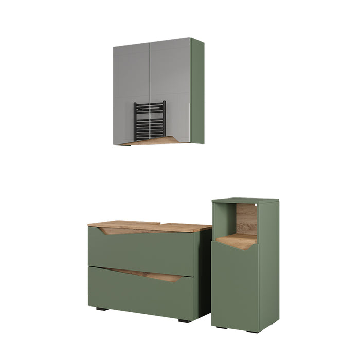 Vicco Set di mobili da bagno Verde/Artigianale 3 parti con cabinet midi