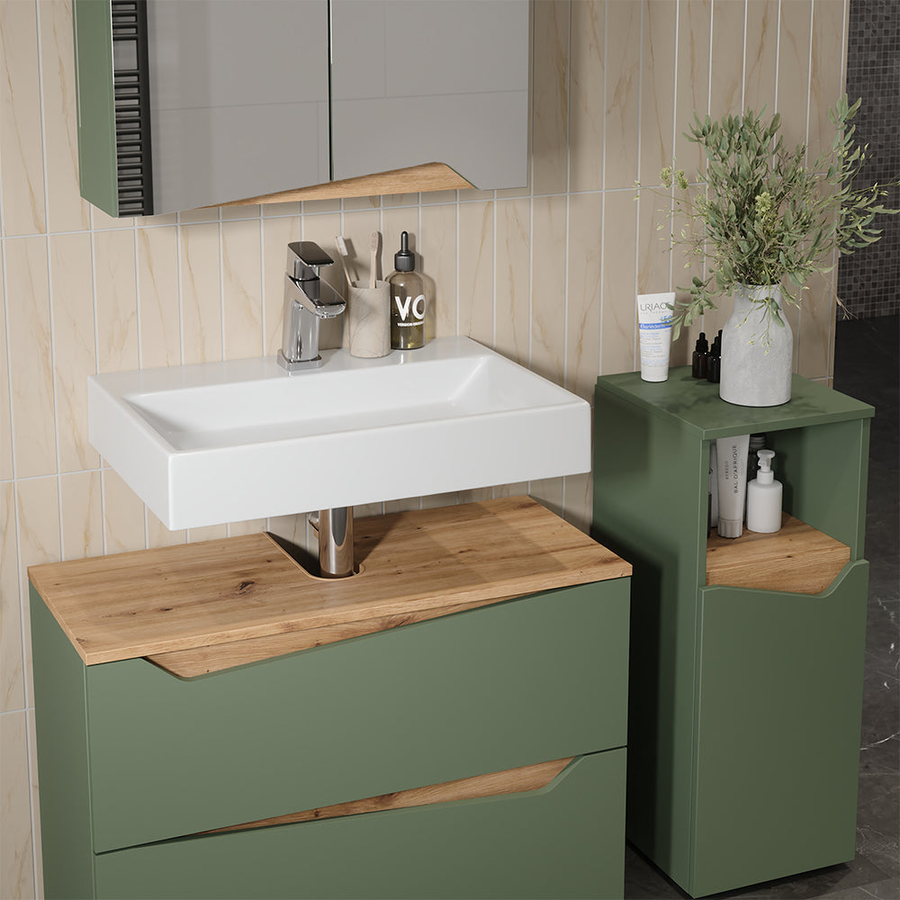 Vicco Set di mobili da bagno Verde/Artigianale 3 parti con cabinet midi