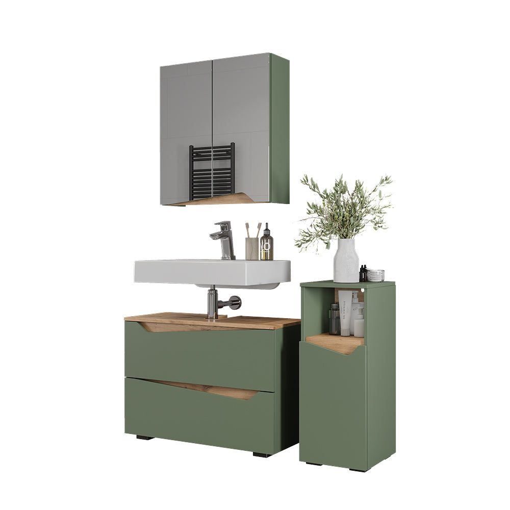 Vicco Set di mobili da bagno Verde/Artigianale 3 parti con cabinet midi