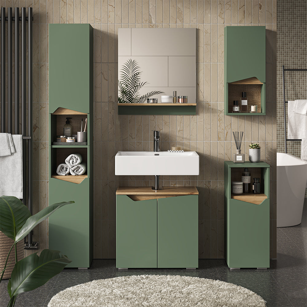 Vicco Set di mobili da bagno Verde/Artigianale 3 parti con cabinet midi