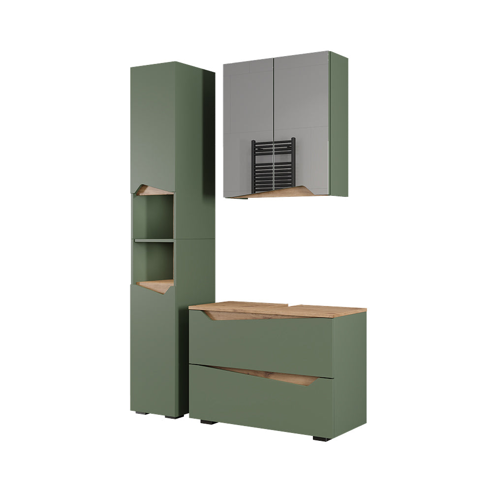 Vicco Set di mobili da bagno Verde/Artigianale 3 parti con mobile alto