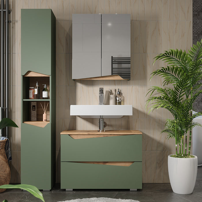 Vicco Set di mobili da bagno Verde/Artigianale 3 parti con mobile alto