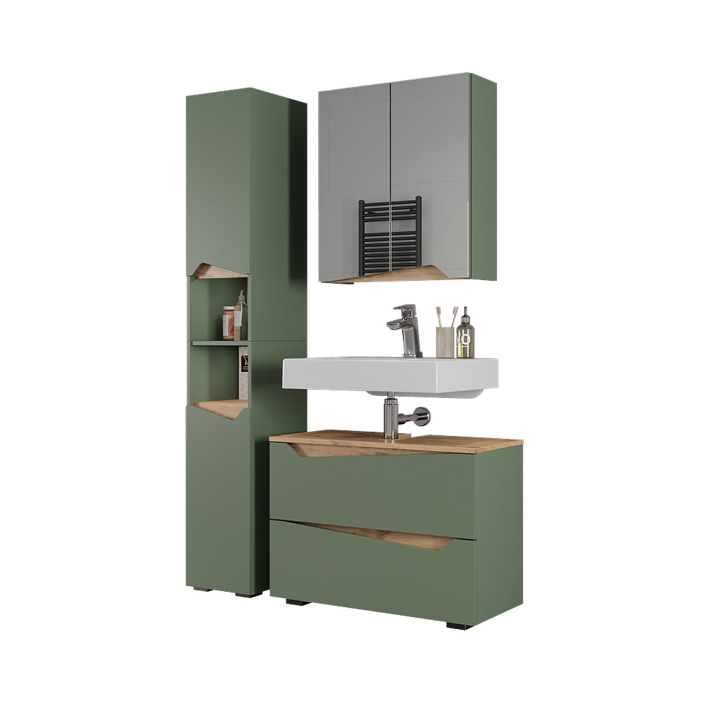 Vicco Set di mobili da bagno Verde/Artigianale 3 parti con mobile alto
