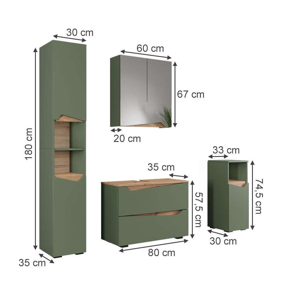 Vicco Set di mobili da bagno Verde/Artigianale 4 parti