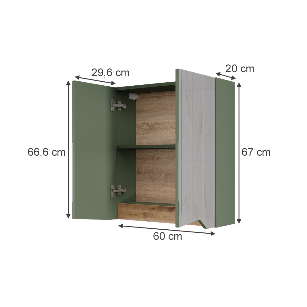 Vicco Specchio contenitore bagno Verde/Artigianale 60 x 67 cm con ripiano regolabile in altezza