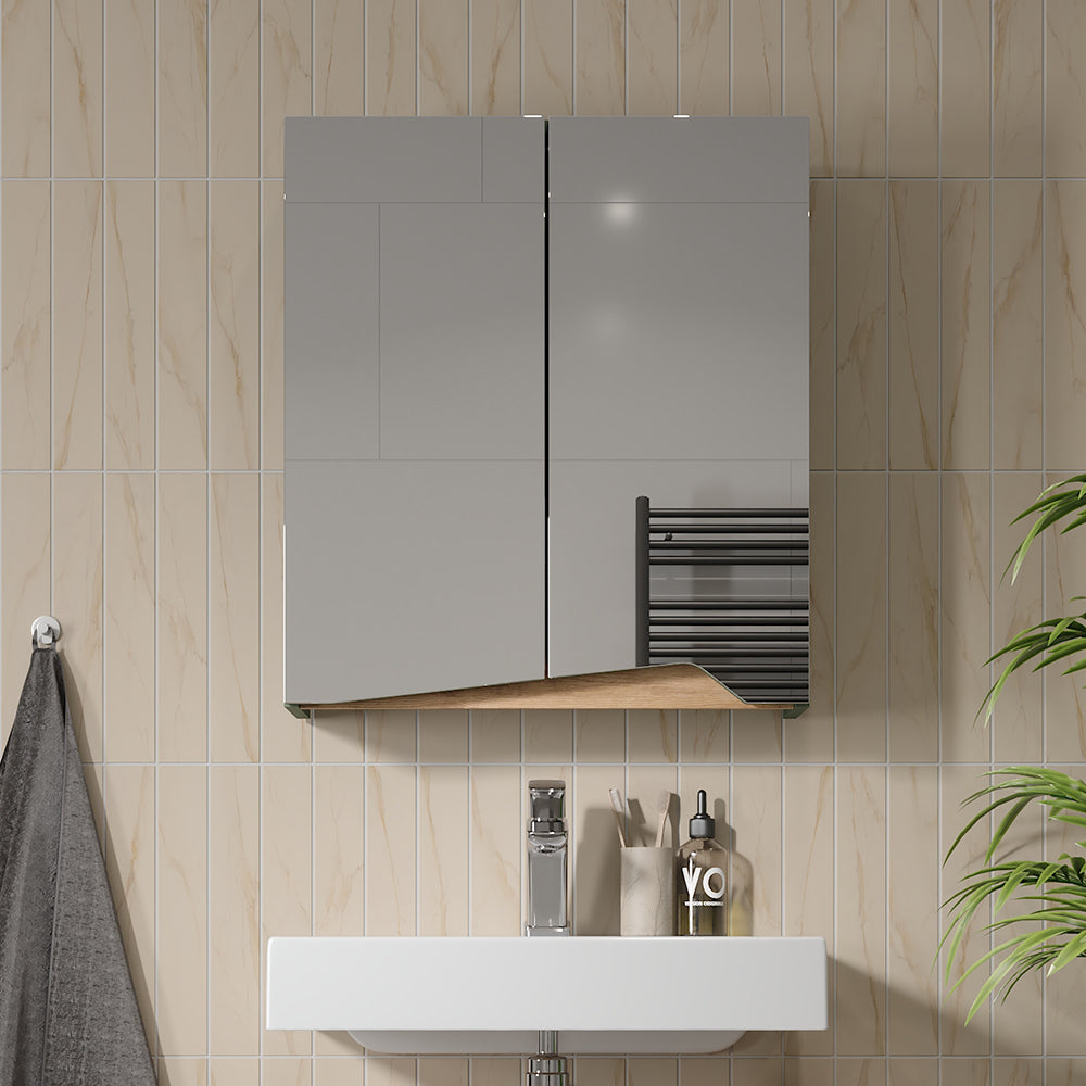 Vicco Specchio contenitore bagno Verde/Artigianale 60 x 67 cm con ripiano regolabile in altezza